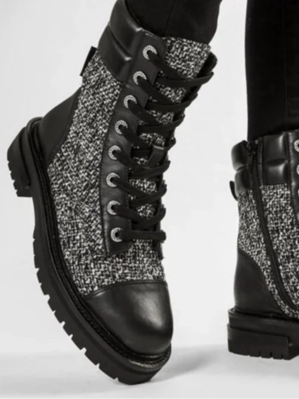 Kurt Geiger Black Tweed Combat Boots, Size 6, New without Tag